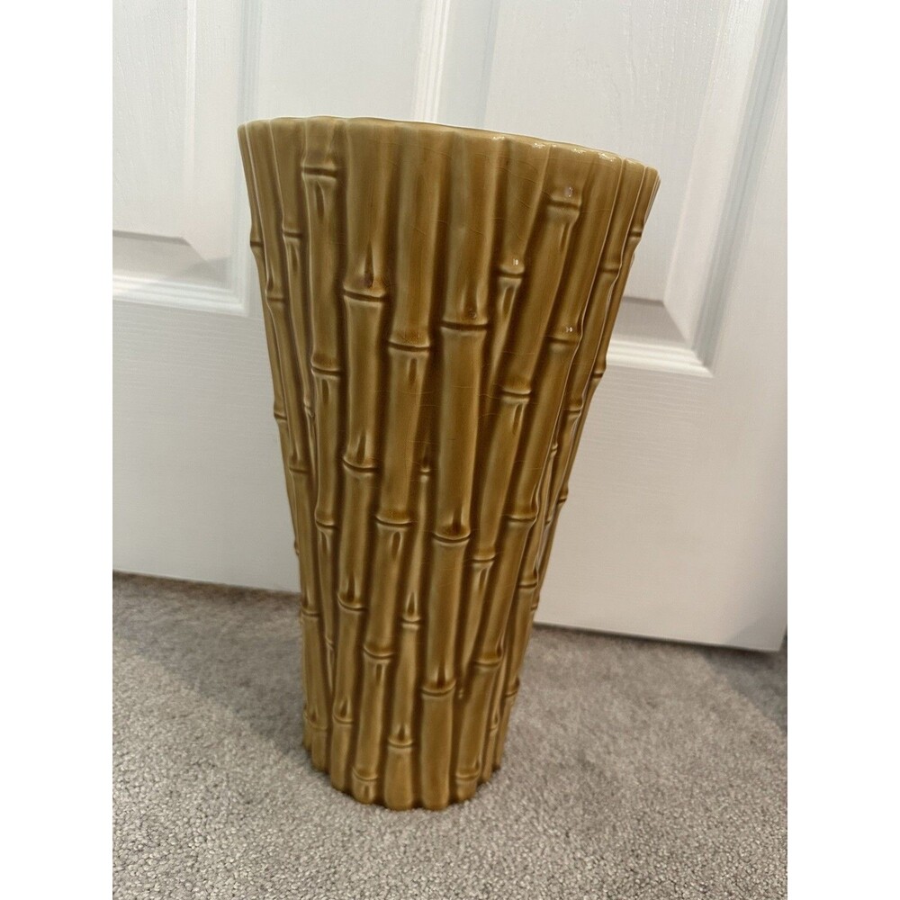 Monterey Collection Harvest Gold Bamboo Ceramic Vase umbrella stand RARE EUC
